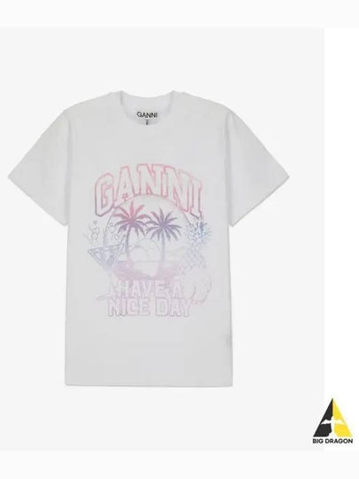 Logo Print Short Sleeve T-Shirt White - GANNI - BALAAN 2