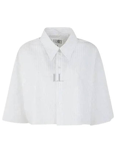 Pinstripe Poplin Cropped Cotton Short Sleeve Shirt White - MAISON MARGIELA - BALAAN 2