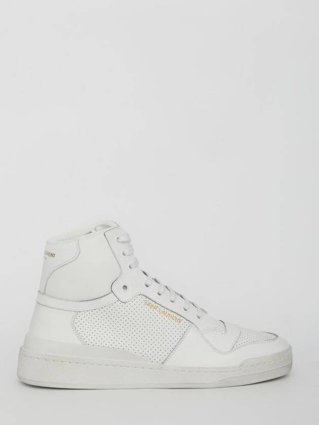 Men's SL24 Used-Look Perforated Leather Mid Top Sneakers White - SAINT LAURENT - BALAAN 2