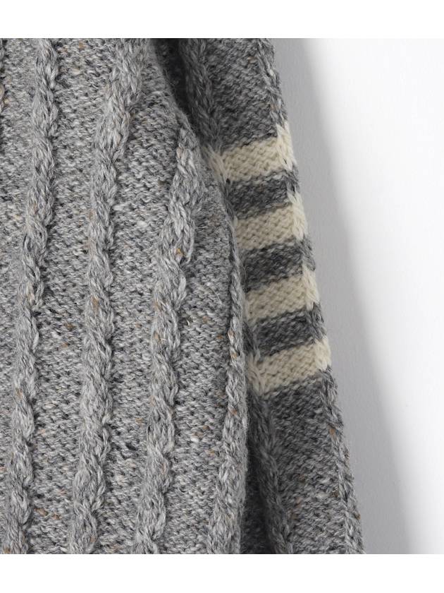 Donegal Twist Cable 4 Bar Classic V Neck Cardigan Light Grey - THOM BROWNE - BALAAN 6