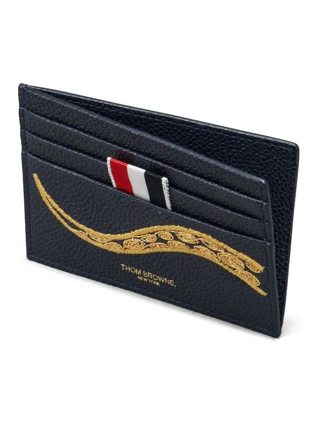 Luna New Year Pebble Grain Single Card Wallet Blue - THOM BROWNE - BALAAN 4