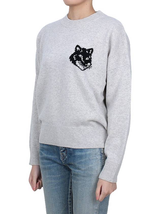 Fox Head Intarsia Comfort Knit Top Light Grey - MAISON KITSUNE - BALAAN 4