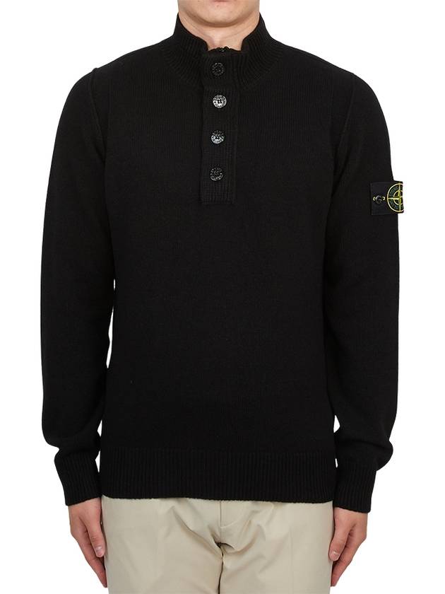 Wappen Patch Half Button Lambswool Knit Top Black - STONE ISLAND - BALAAN 2