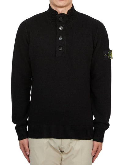 Wappen Patch Half Button Lambswool Knit Top Black - STONE ISLAND - BALAAN 2