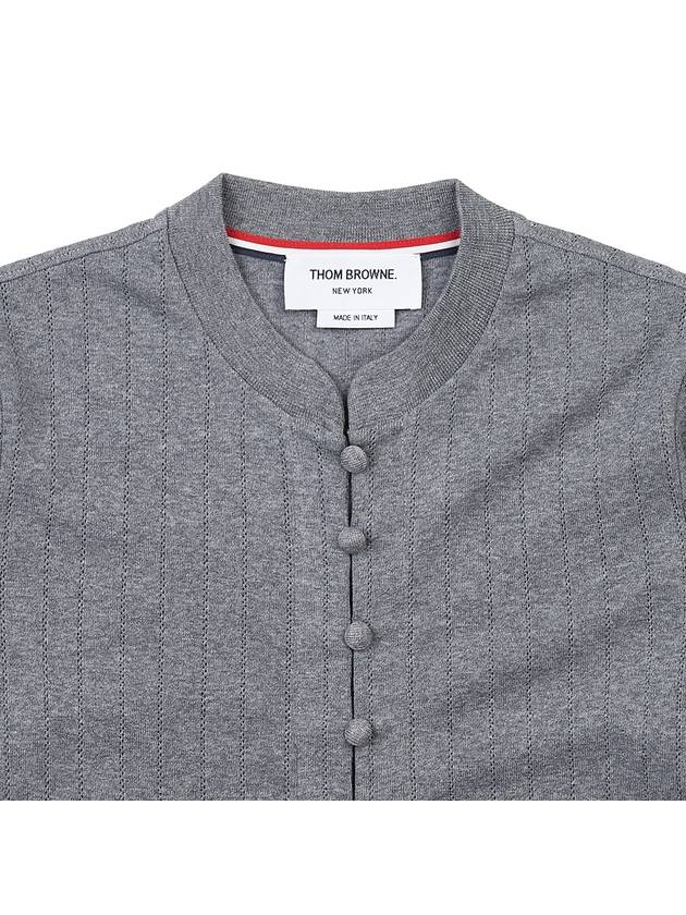 Pointel Rib Short Sleeve Cardigan Grey - THOM BROWNE - BALAAN 4