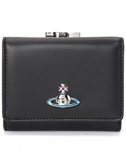 Logo Plaque Frame Small Lambskin Leather Half Wallet Black - VIVIENNE WESTWOOD - BALAAN 2