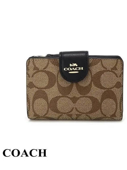 Signature Corner Zipper Medium Half Wallet Brown - COACH - BALAAN 2