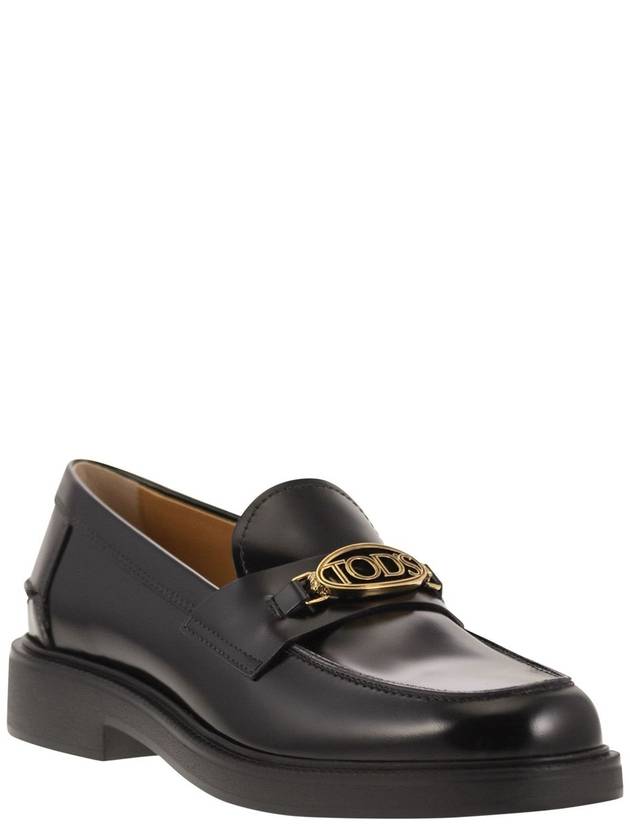 Metal Logo Leather Loafers Black - TOD'S - BALAAN 3