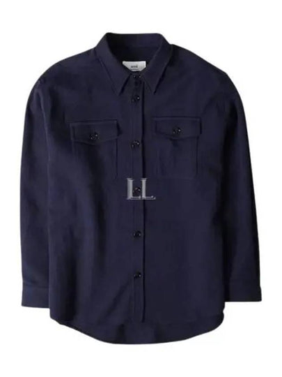 Chest Pocket Wool Shirt Jacket Navy - AMI - BALAAN 2