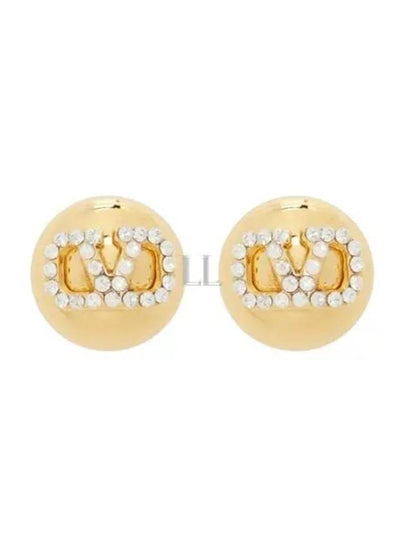 V Logo Signature Strass Earrings Gold - VALENTINO - BALAAN 2