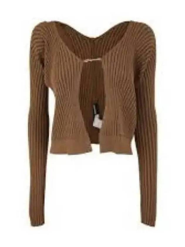 La Maille Pralu Longue Micro Charm Logo Cardigan Brown - JACQUEMUS - BALAAN 2