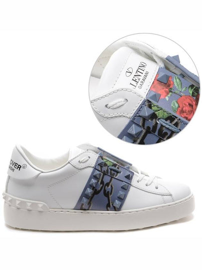 Rockstud Rose Chain Print Low Top Sneakers White - VALENTINO - BALAAN 2