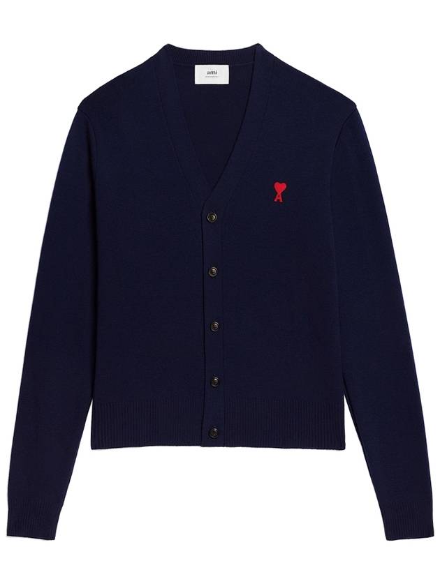 Small Heart Logo Wool Cardigan Navy - AMI - BALAAN 2