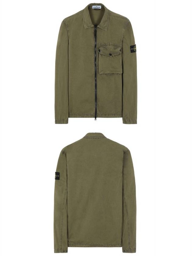 Men's Old Effect Overshirt Zip-Up Jacket Olive Green - STONE ISLAND - BALAAN 5