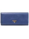 1M1132 Blue Saffiano Leather Gold Lettering Logo Long Wallet - PRADA - BALAAN 1