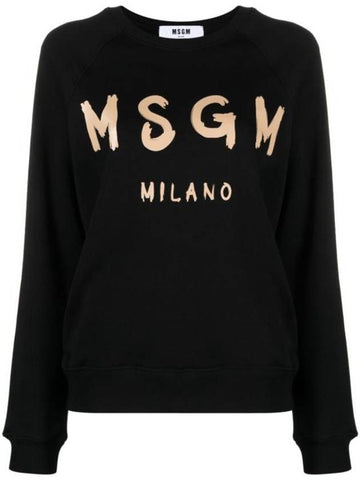 Brushed Logo Cotton Sweatshirt Black - MSGM - BALAAN 1