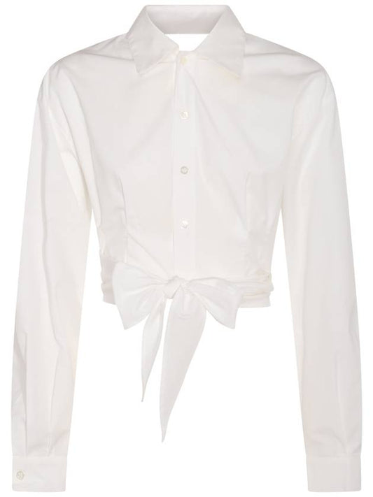 Tie Detail Crop Shirt White - AMI - BALAAN 1