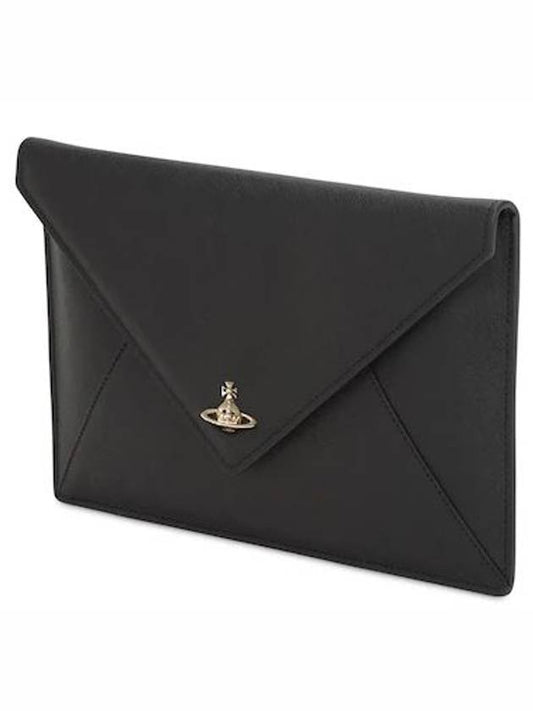 Victoria ORB Logo Leather Unbalanced Clutch Bag Black - VIVIENNE WESTWOOD - BALAAN.