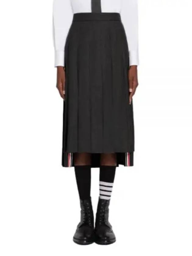 Super 120S Twill Below Knee Pleated Skirt Dark Grey - THOM BROWNE - BALAAN 2