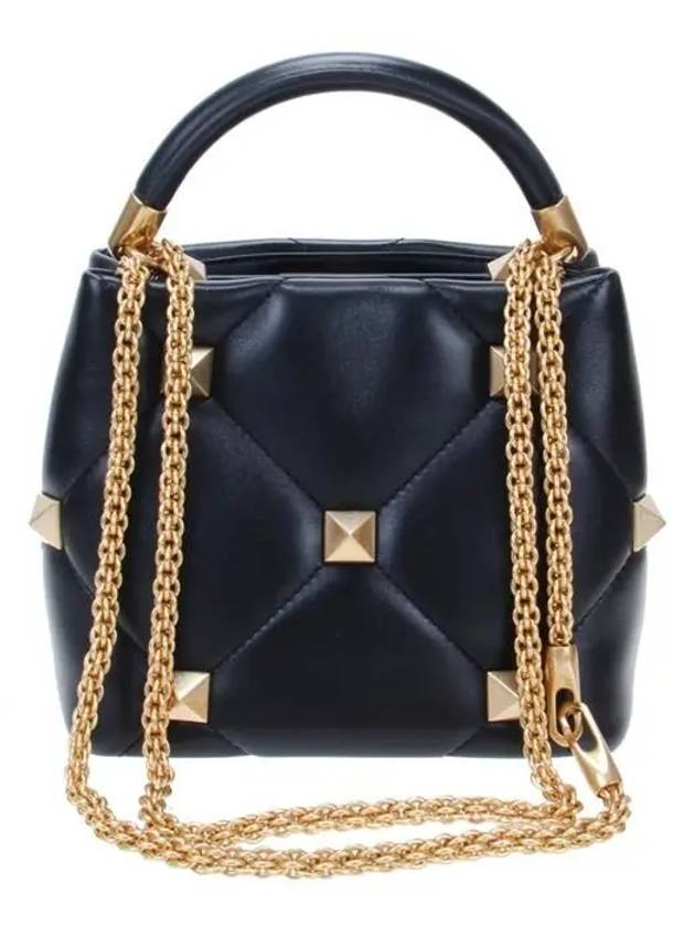 Roman Stud Small Top Handle Tote Bag Black - VALENTINO - BALAAN 4