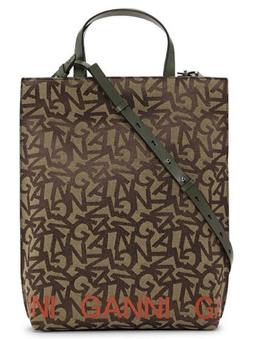 Logo Banner Jacquard Medium Tote Bag Cross Bag A4338 840 - GANNI - BALAAN 1