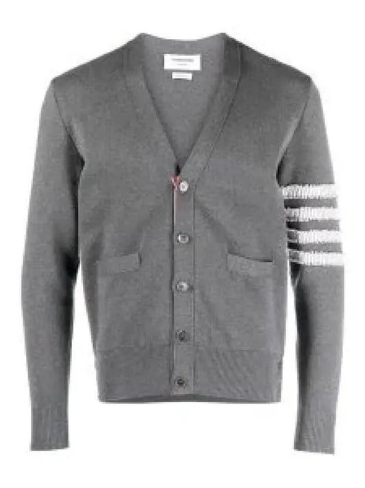 4-Bar V-Neck Milan Seersucker Cardigan Medium Grey - THOM BROWNE - BALAAN 2