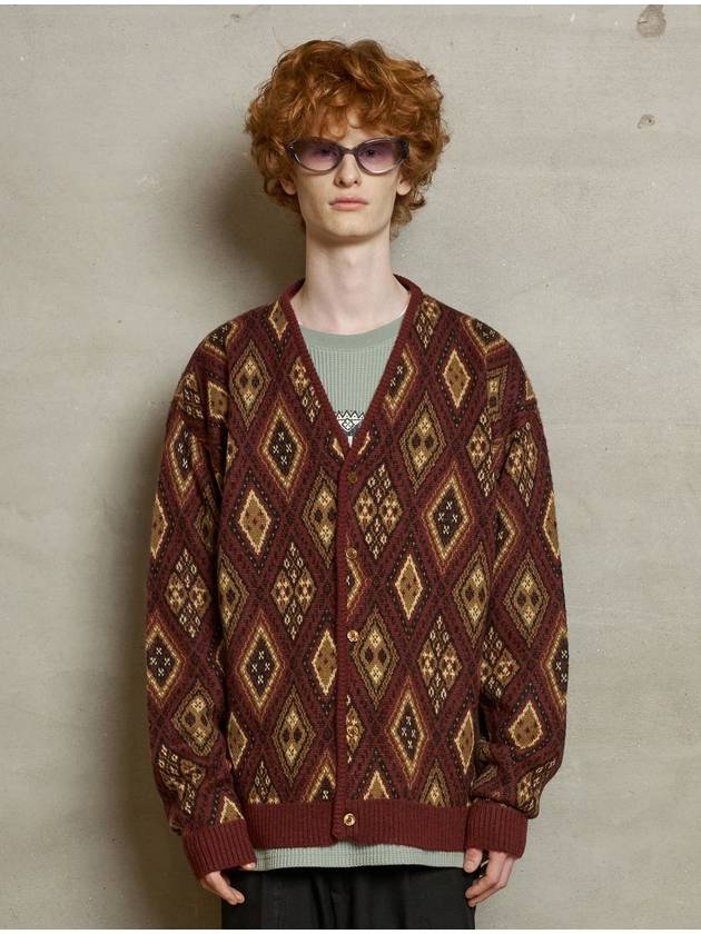 argyle mohair cardigan wine - UNALLOYED - BALAAN 2