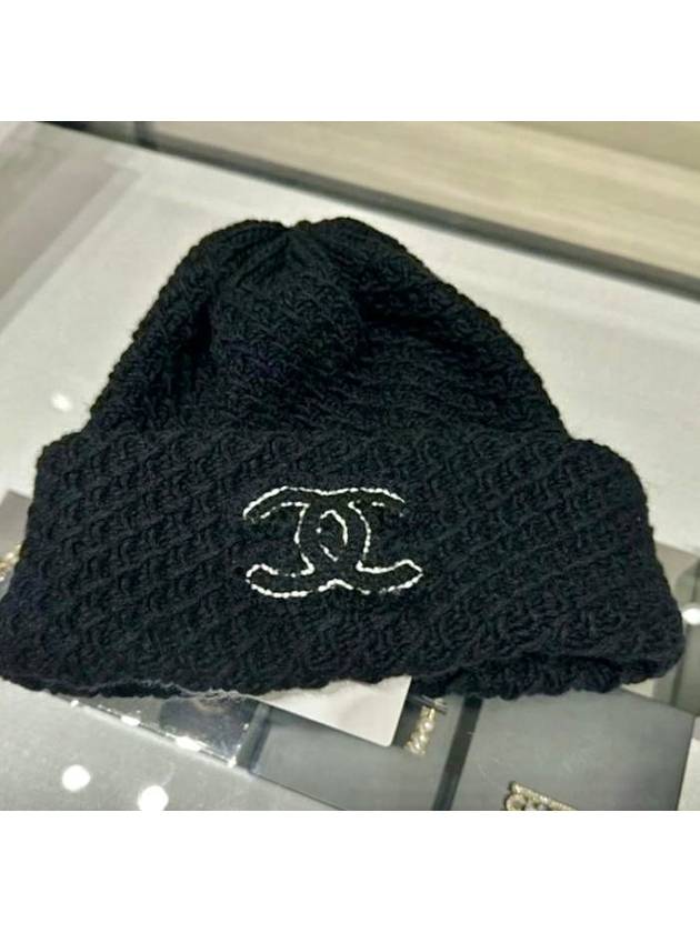 CC Logo Cashmere Beanie Hat Black Fall Winter Unisex - CHANEL - BALAAN 6