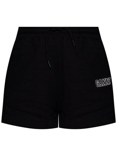 Women's Logo Drawstring Shorts Black - GANNI - BALAAN 1