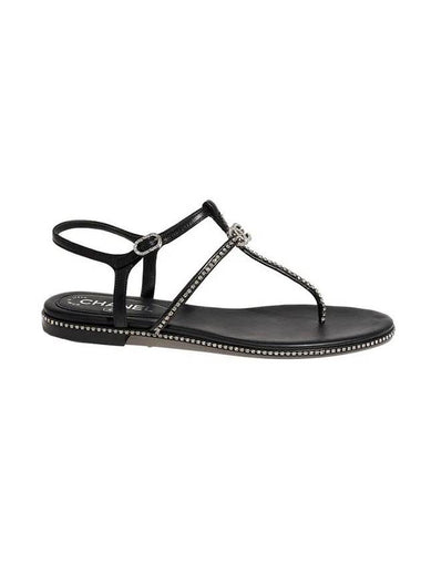 CC Logo Crystal Strap Sandals Black - CHANEL - BALAAN 1