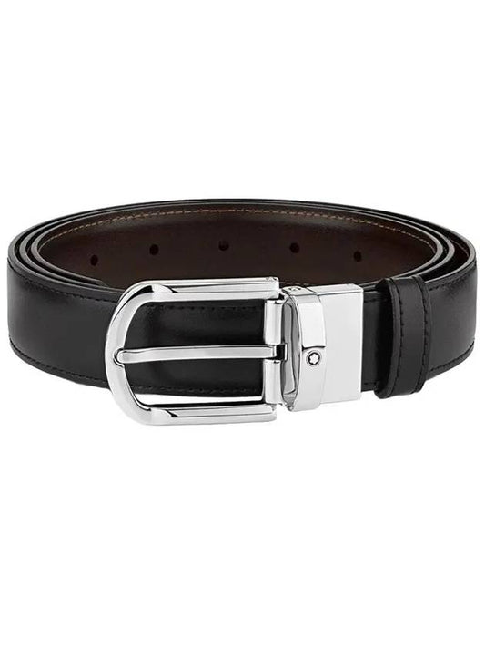 Rounded Horseshoe Buckle 30mm Reversible Leather Belt Black Brown - MONTBLANC - 2