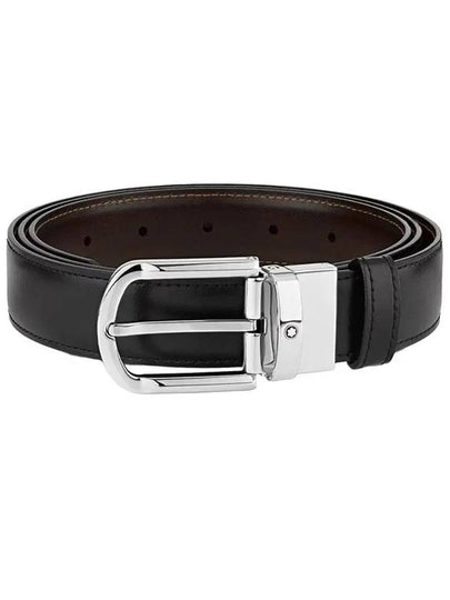 Round Buckle Reversible Leather Belt Black Brown - MONTBLANC - BALAAN 2