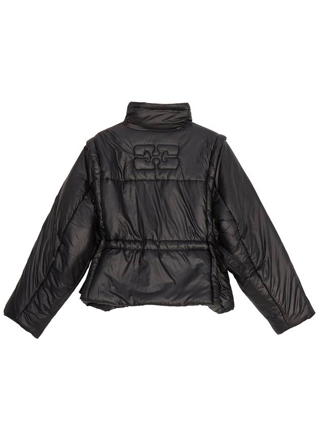 Shiny Quilted Vest Zip-Up Jacket Black - GANNI - BALAAN 3