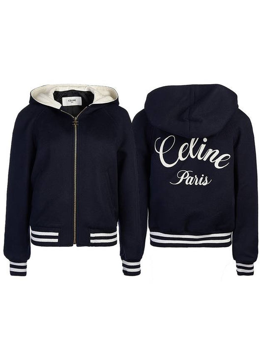 Paris embroidery hooded teddy jacket navy - CELINE - BALAAN 2