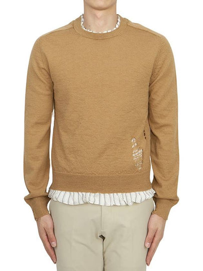 Distressed Layered Wool Knit Top Camel - MAISON MARGIELA - BALAAN 2