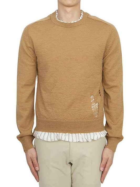 Distressed Layered Wool Knit Top Camel - MAISON MARGIELA - BALAAN 2