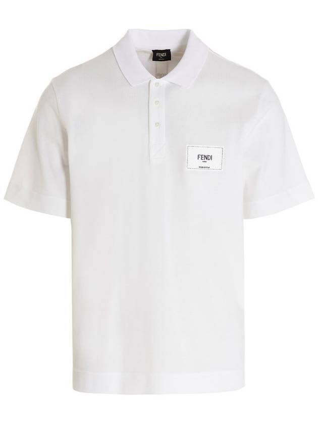 Men's Logo Patch Short Sleeve Polo Shirt White - FENDI - BALAAN 1