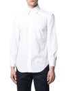 Men's Grosgrain Placket Solid Poplin Long Sleeve Shirt White - THOM BROWNE - BALAAN 3