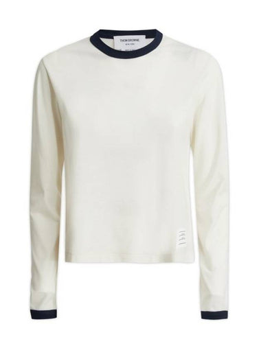 Cotton Crepe Jersey Ringer Long Sleeve T Shirt Natural - THOM BROWNE - BALAAN 1