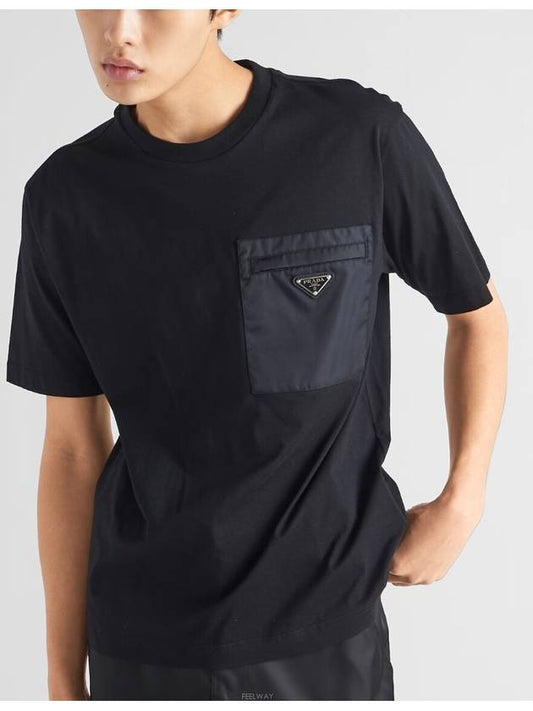 Nylon Pocket Cotton Short Sleeve T-Shirt Black - PRADA - BALAAN 2