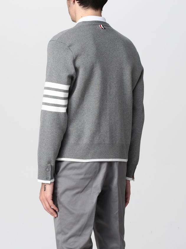 V-Neck Diagonal Armband Cardigan Grey - THOM BROWNE - BALAAN 4