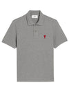 Men's Heart Logo Polo Shirt Heather Grey - AMI - BALAAN 2