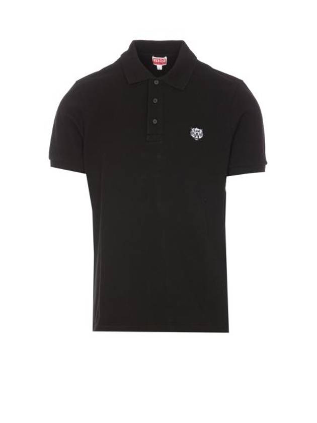 Happy Tiger Embroidery Slim Short Sleeve Polo Shirt Black - KENZO - BALAAN 2