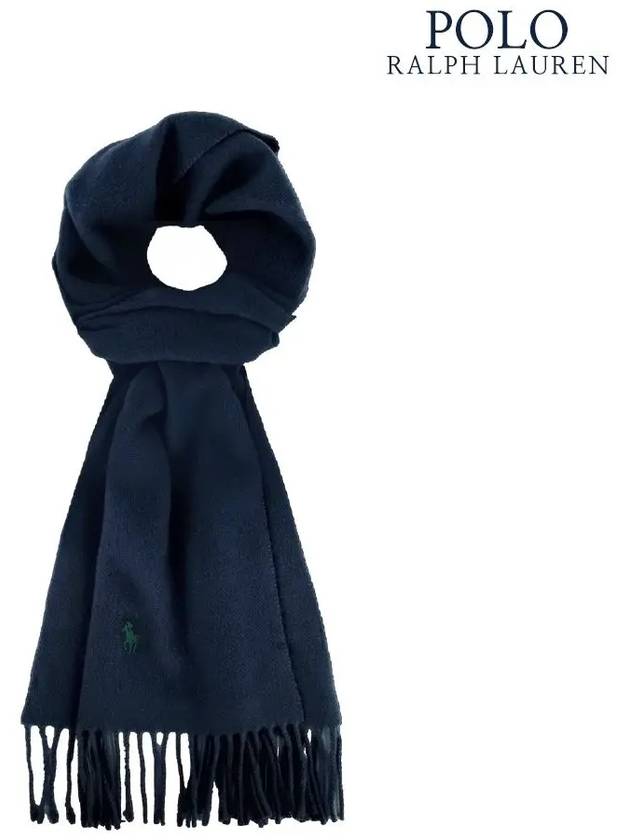 Polo pony embroidery recycled wool muffler navy - POLO RALPH LAUREN - BALAAN 1