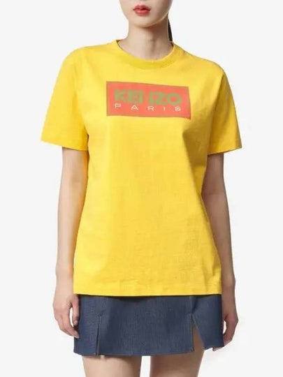 Women's Paris Logo Loose Cotton Short Sleeved T-Shirt Yellow - KENZO - BALAAN 2