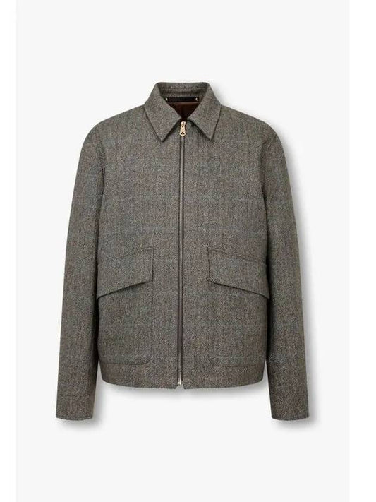 Herringbone pattern zip up collar jacket melange khaki - PAUL SMITH - BALAAN 1