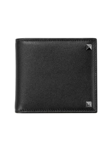 Rockstud Leather Half Wallet Black - VALENTINO - BALAAN 1