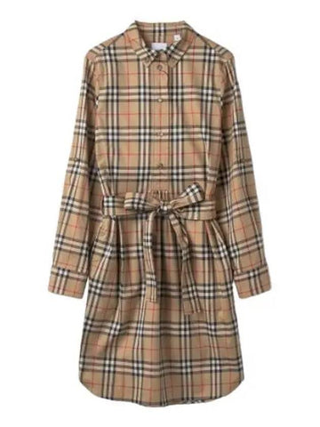 Vintage Check Tie Waist Shirt Dress Archive Beige One Piece - BURBERRY - BALAAN 1