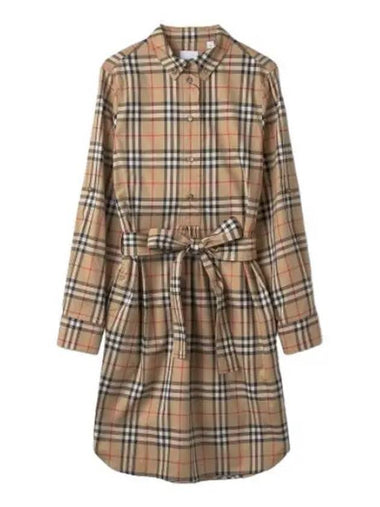 Vintage Check Tie Waist Shirt Dress Archives Beige - BURBERRY - BALAAN 1