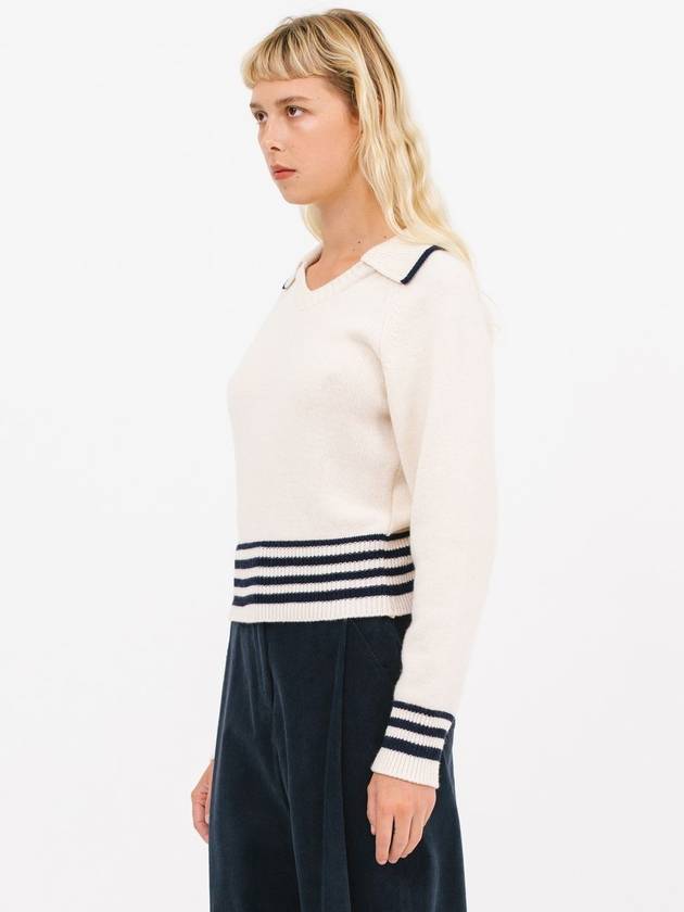 Open Collar Striped Knit Top Cream - JUN BY JUN K - BALAAN 3